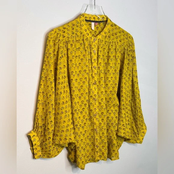 Anthropologie Pilcro The Sidney Batwing Yellow Green Floral Print Blouse Shirt - Picture 5 of 16
